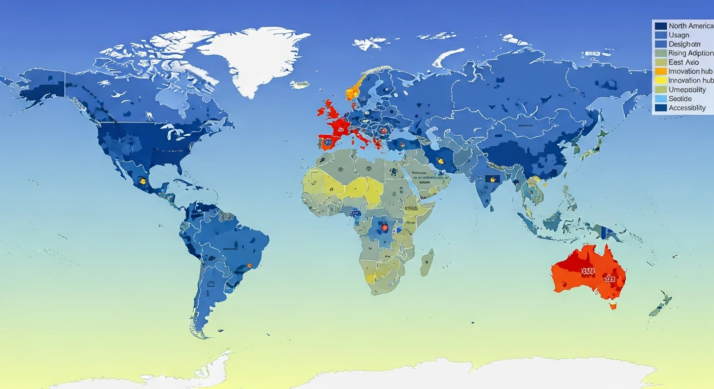 World map showing global distribution of AI 3D design tool usage and accessibility