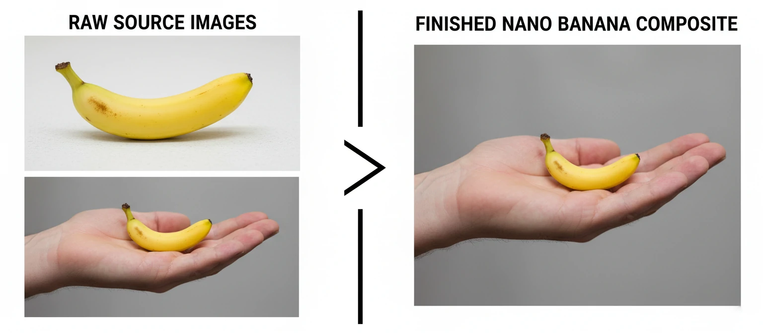 A before-after comparison showing raw source images