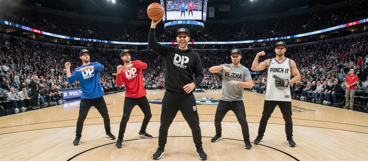 A group photo of the five Dude Perfect members in their signature poses 1
