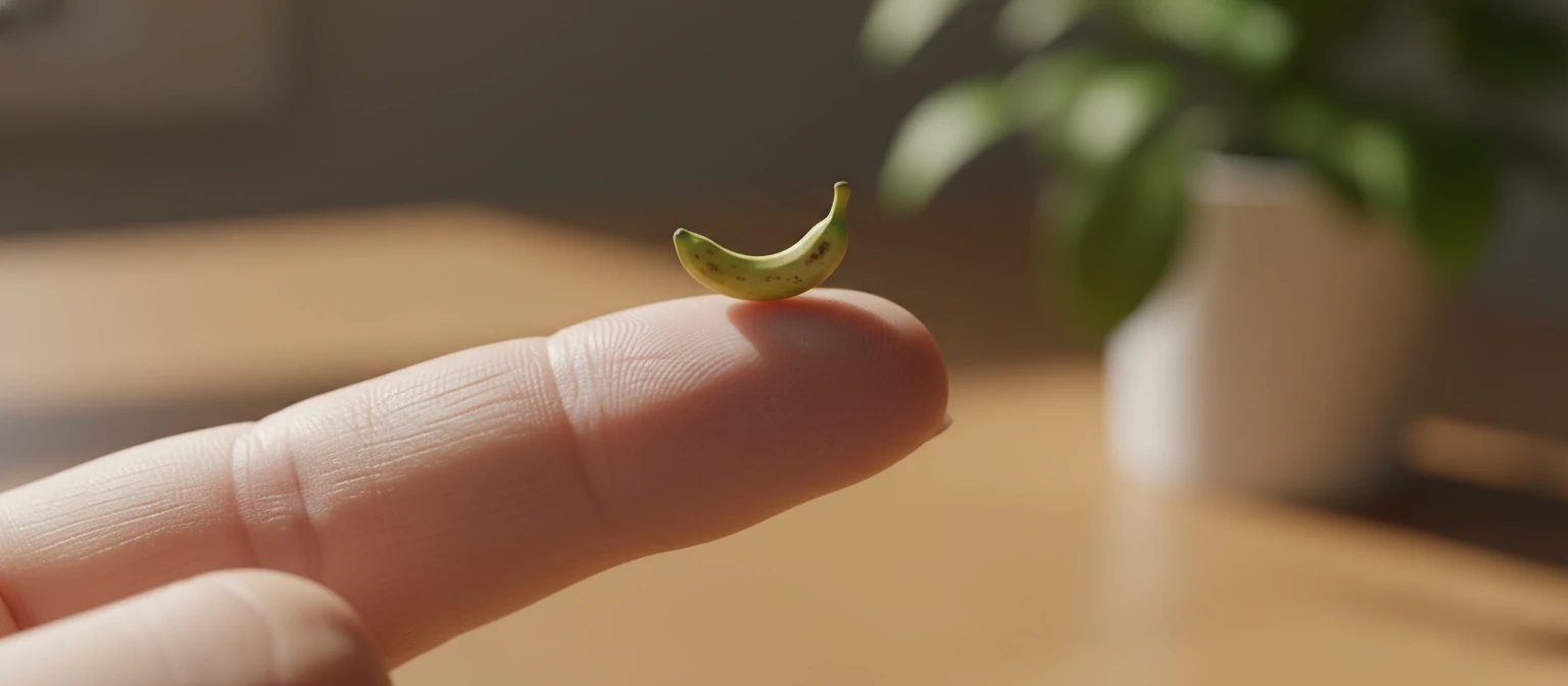 A hyper-realistic Photoshop composite showing a tiny banana