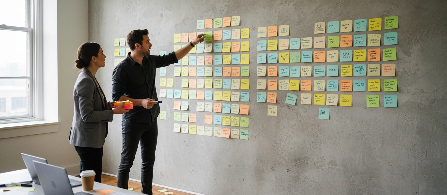 A photo of sticky notes on a wall