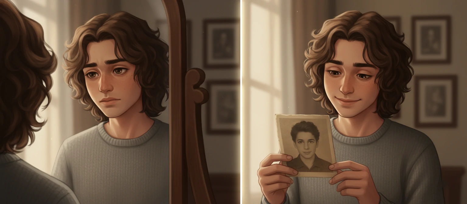 A split-screen artistic illustration