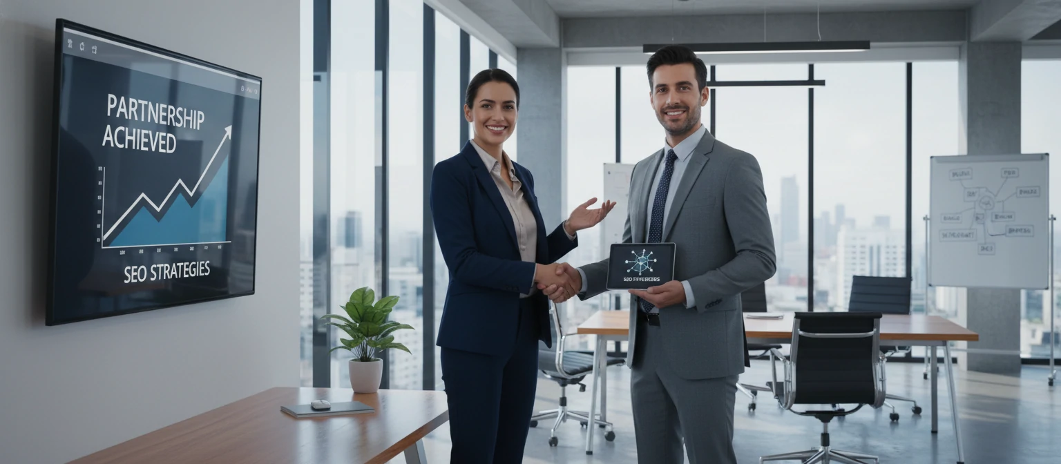 Closing Image Business owner shaking hands with SEO agency representative