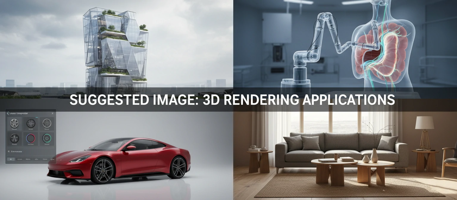 Collage showing 3D rendering applications