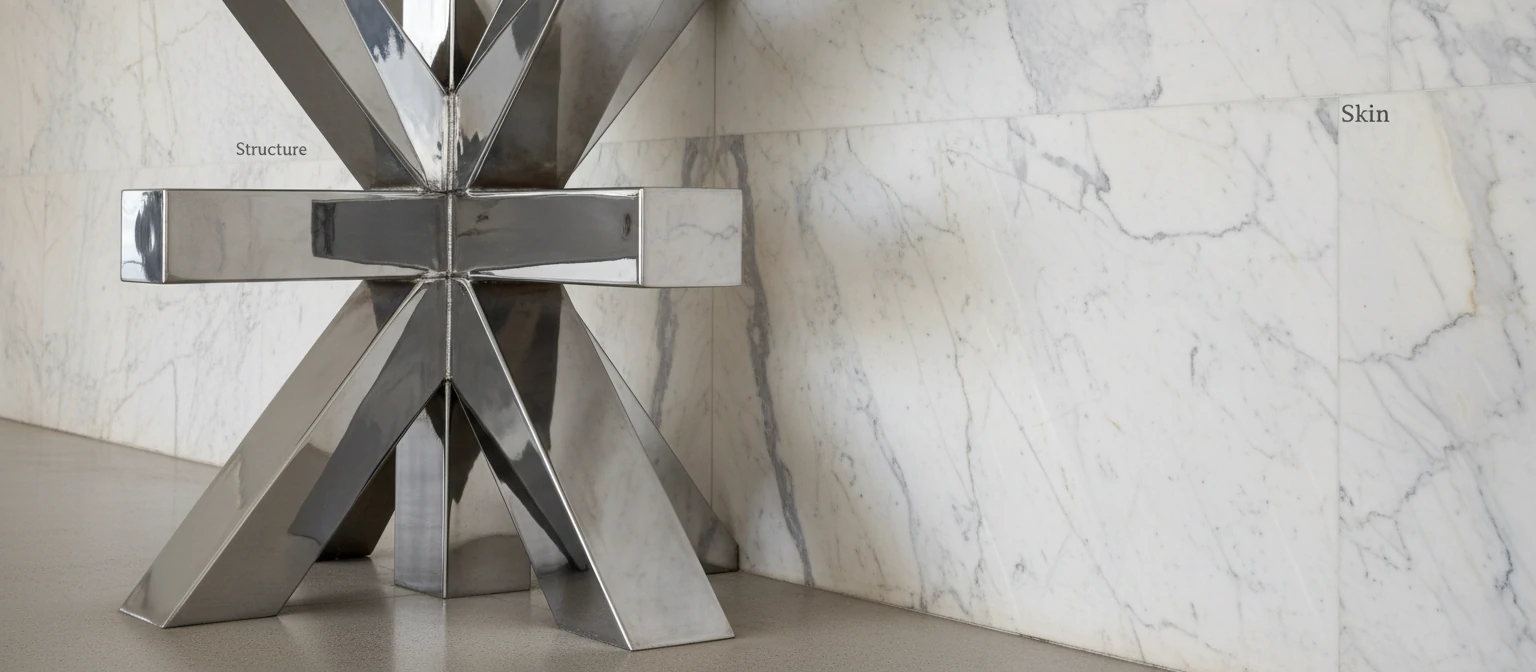 Detail of the Cruciform Column. chrome-plated steel