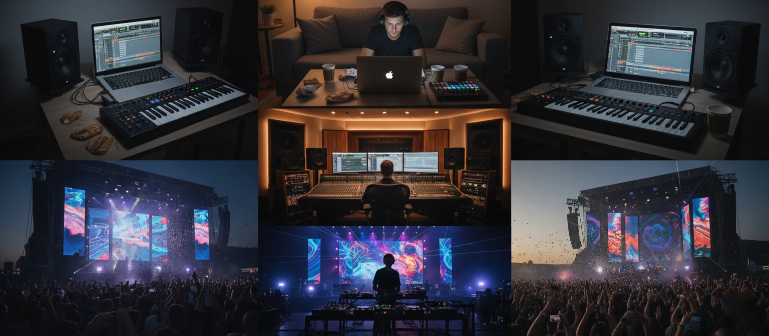 Different types of music producers in their respective work environments