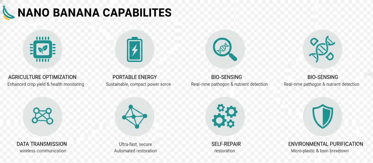Feature overview infographic showing all major Nano Banana capabilities