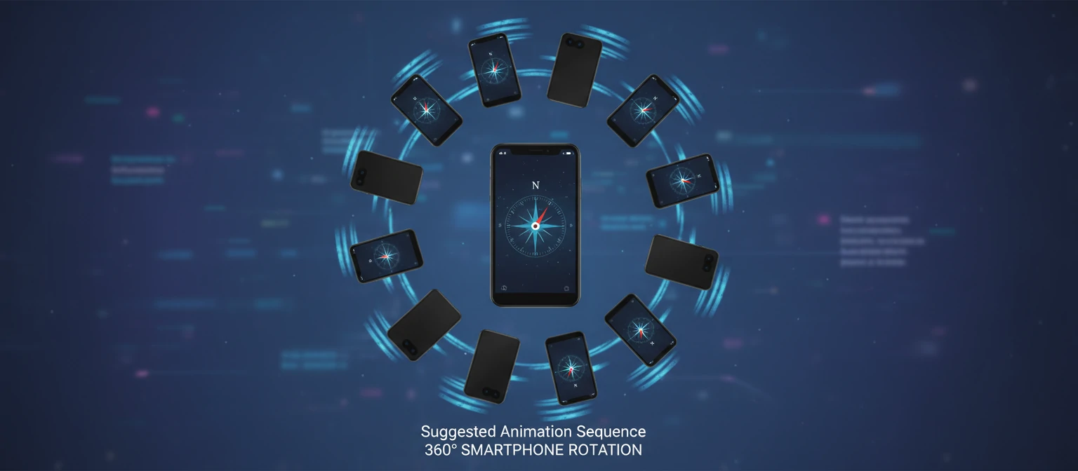 Frame sequence showing a smartphone rotating 360 degrees