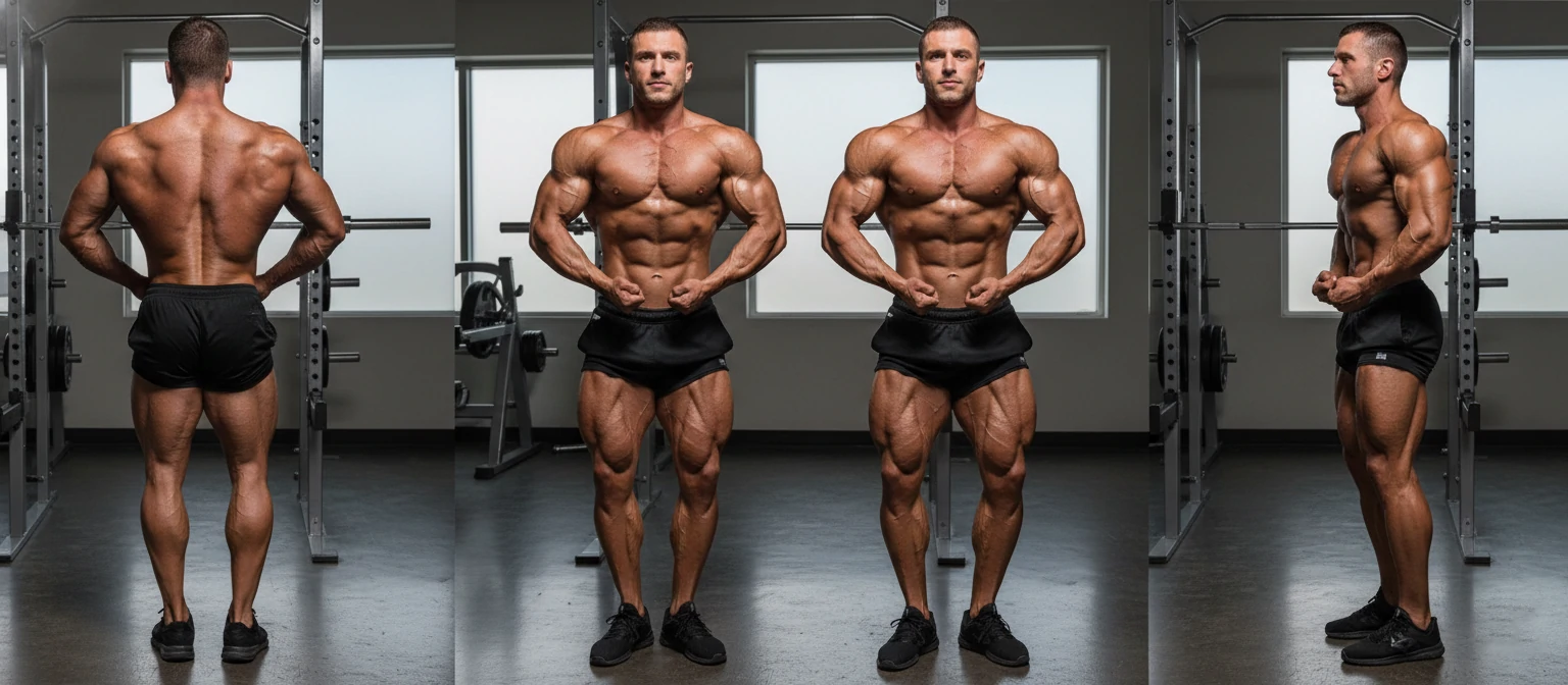 Full body shot showing the twins' muscular development from multiple angles