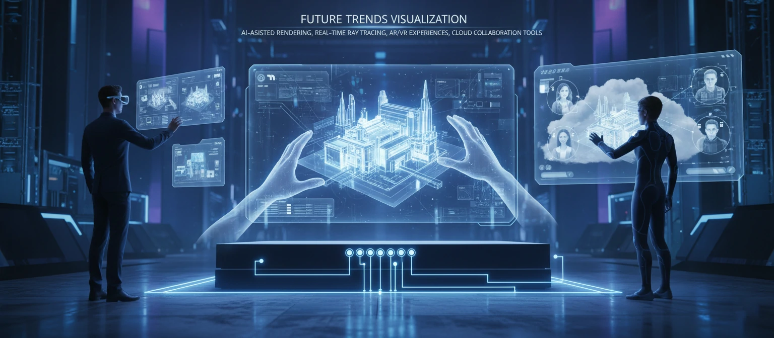 Future trends visualization showing AI-assisted rendering