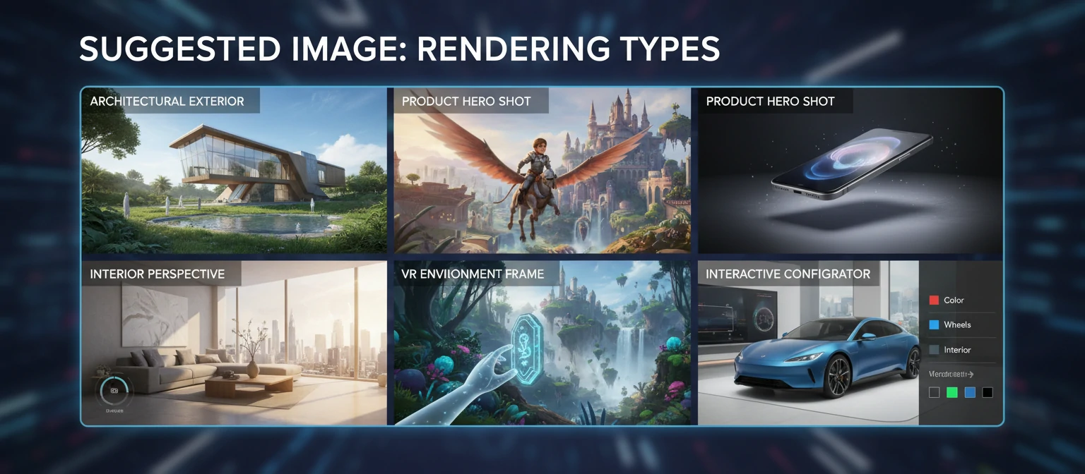 Grid showing six rendering types with example images