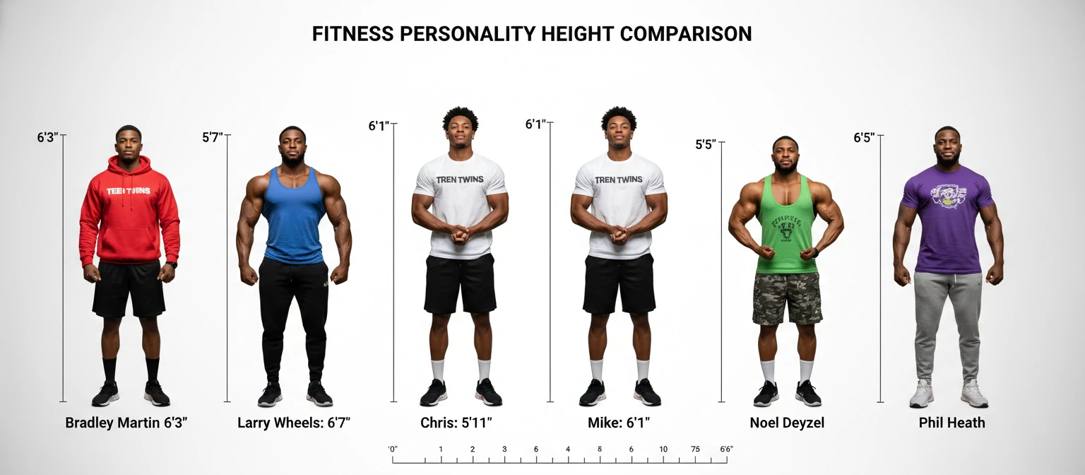 Height comparison graphic showing the Tren Twins alongside other fitness personalities