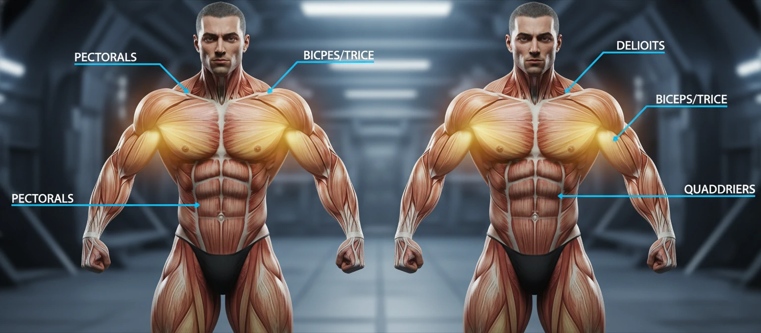 Muscle anatomy overlay showing the twins
