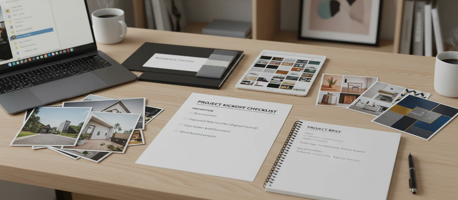 Project kickoff checklist showing organized reference files