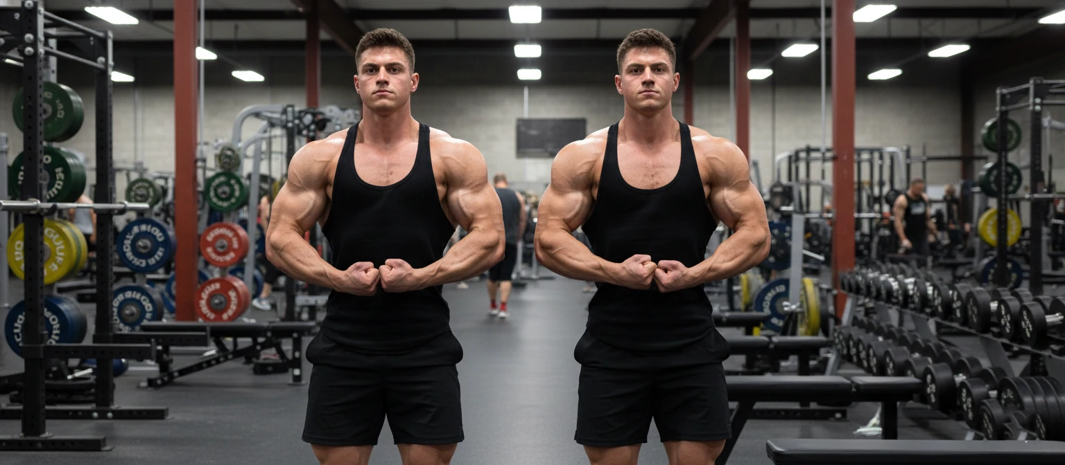 The Tren Twins in a gym setting, showcasing their muscular physiques and identical appearance