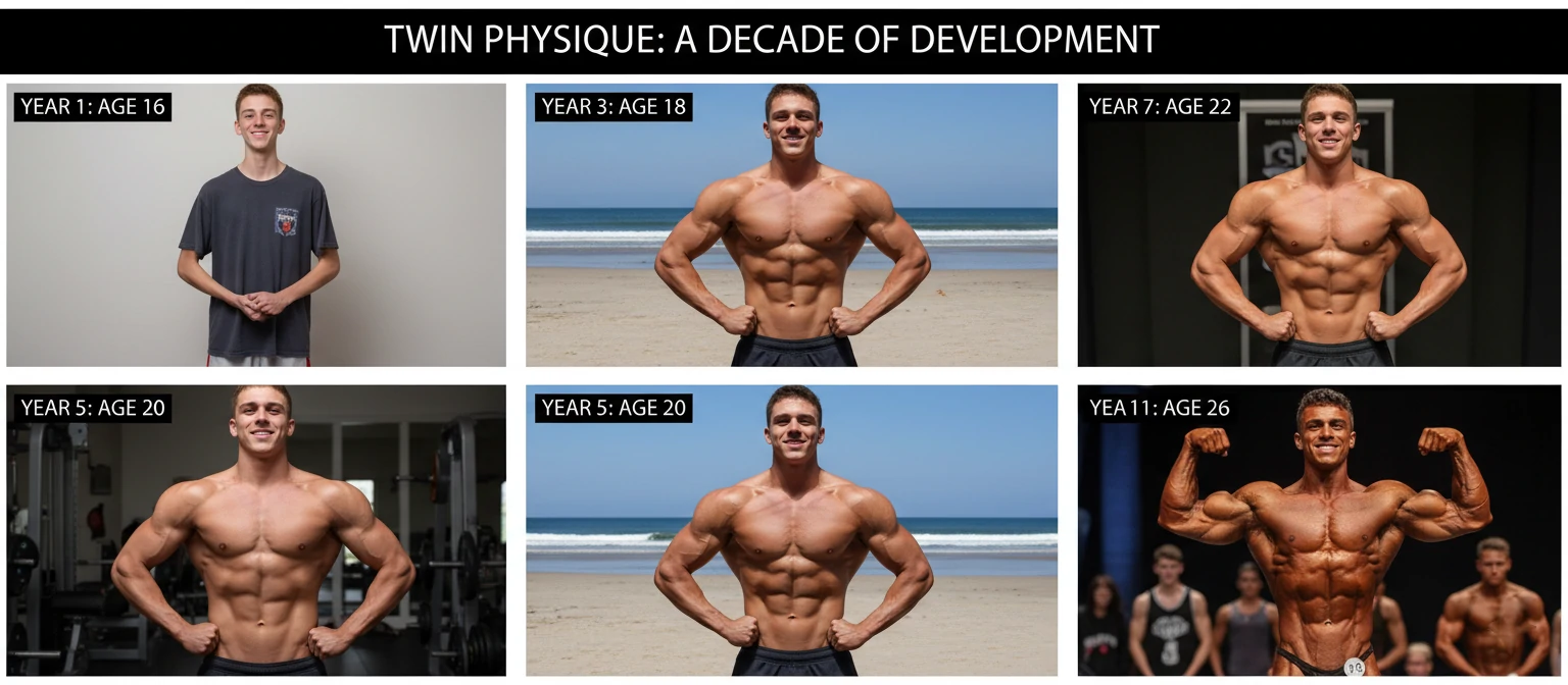 Transformation photos showing the twins