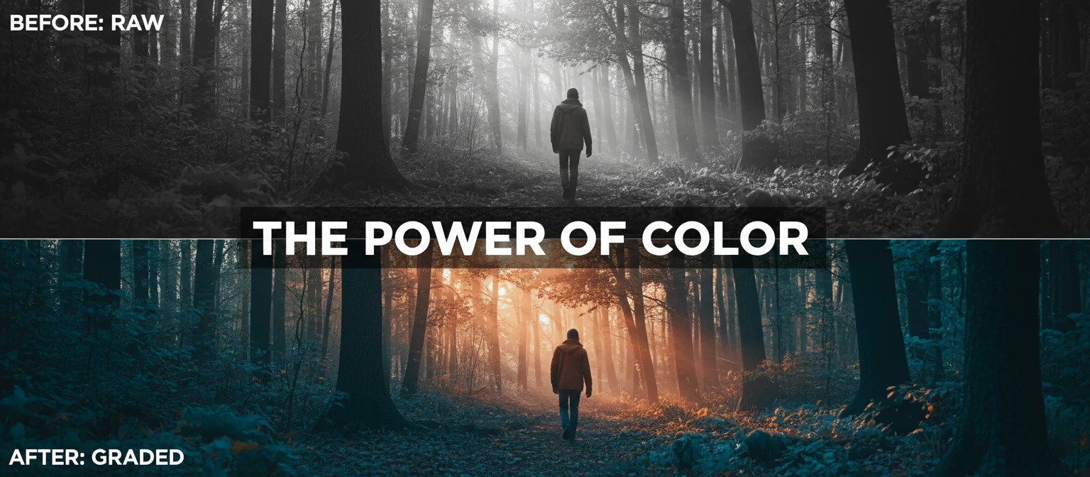 A Before & After split screen of a video frame