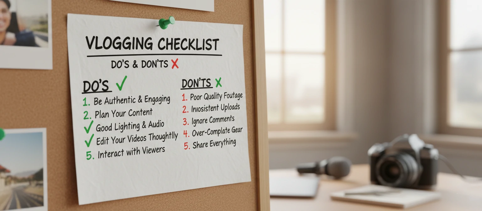 A checklist of do's and don'ts for vlogging with checkmarks