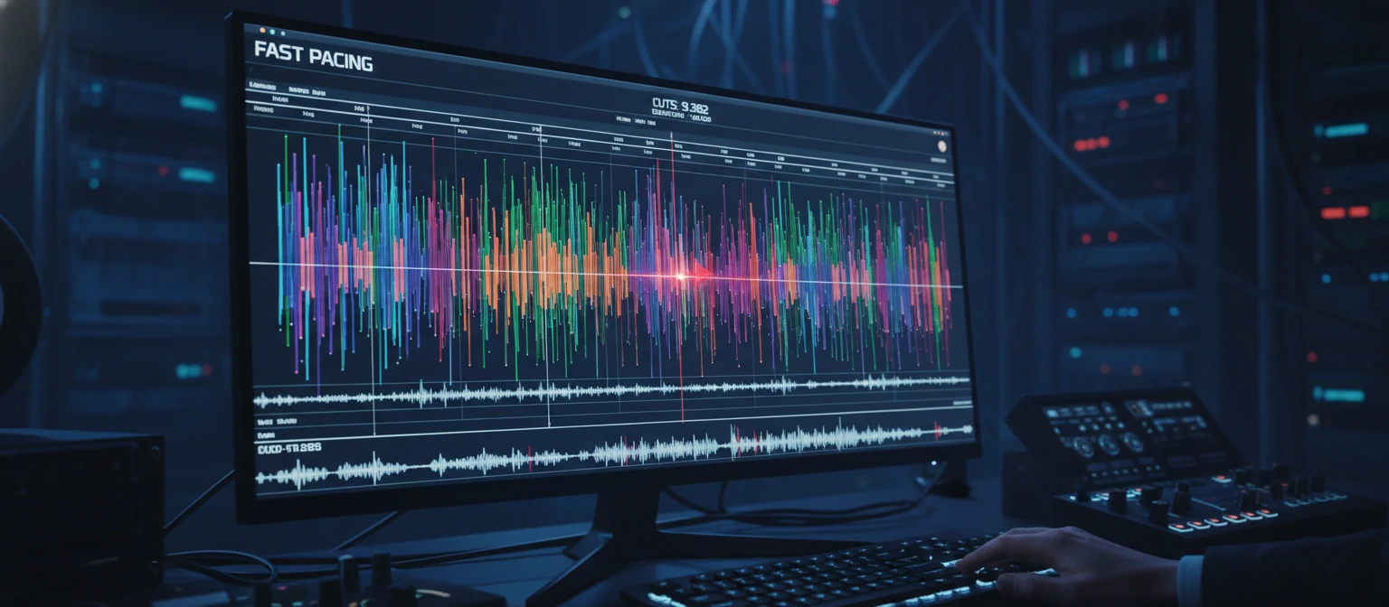 A conceptual image of an Editing Timeline that is extremely dense with cuts