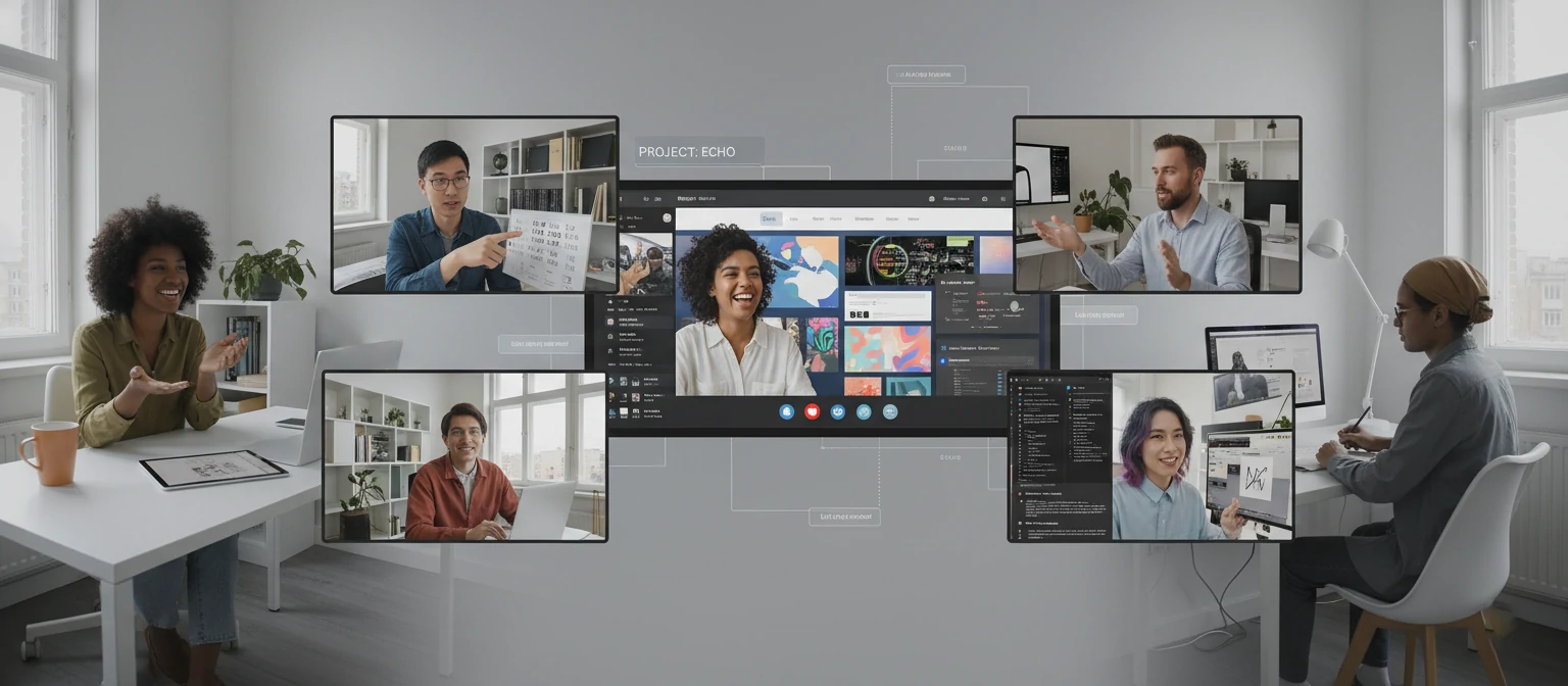 A diverse team of designers collaborating online on creative projects