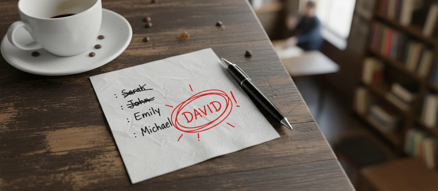 A flat lay photo of a napkin sketch in a coffee shop