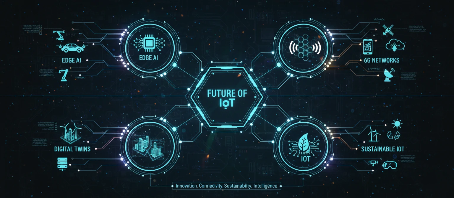 A futuristic infographic showcasing emerging IoT technologies