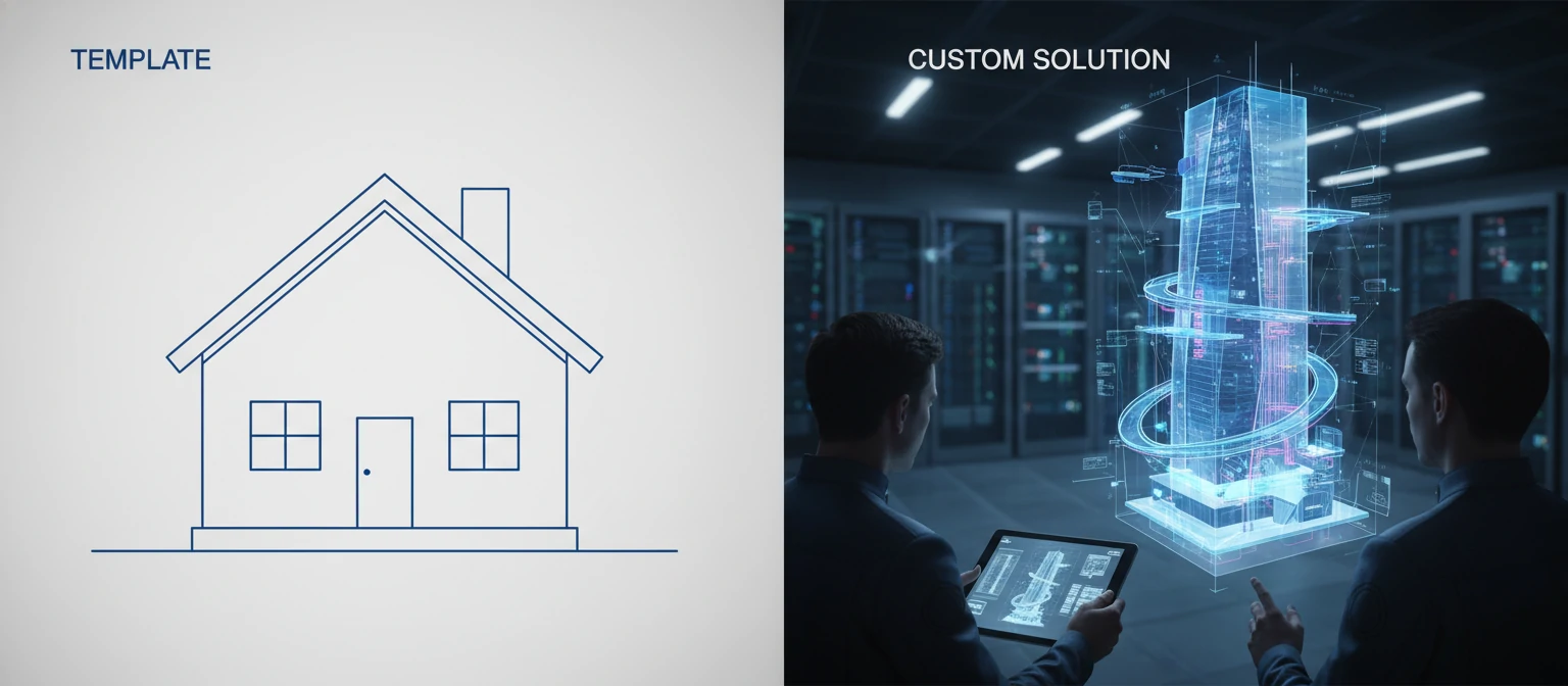 A high-tech Blueprint vs. Pre-fab comparison visualization