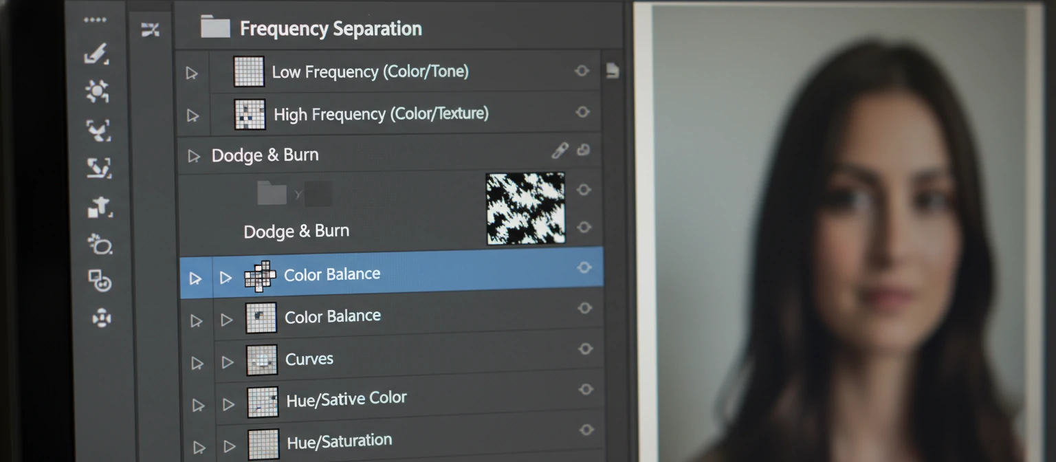 A macro shot of a computer screen showing the Photoshop Layers panel