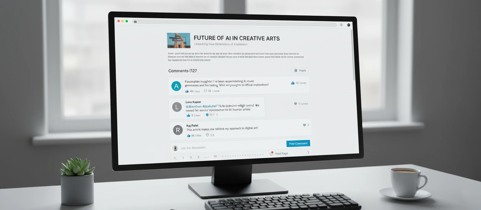 A modern blog interface showing comment section with user interactions