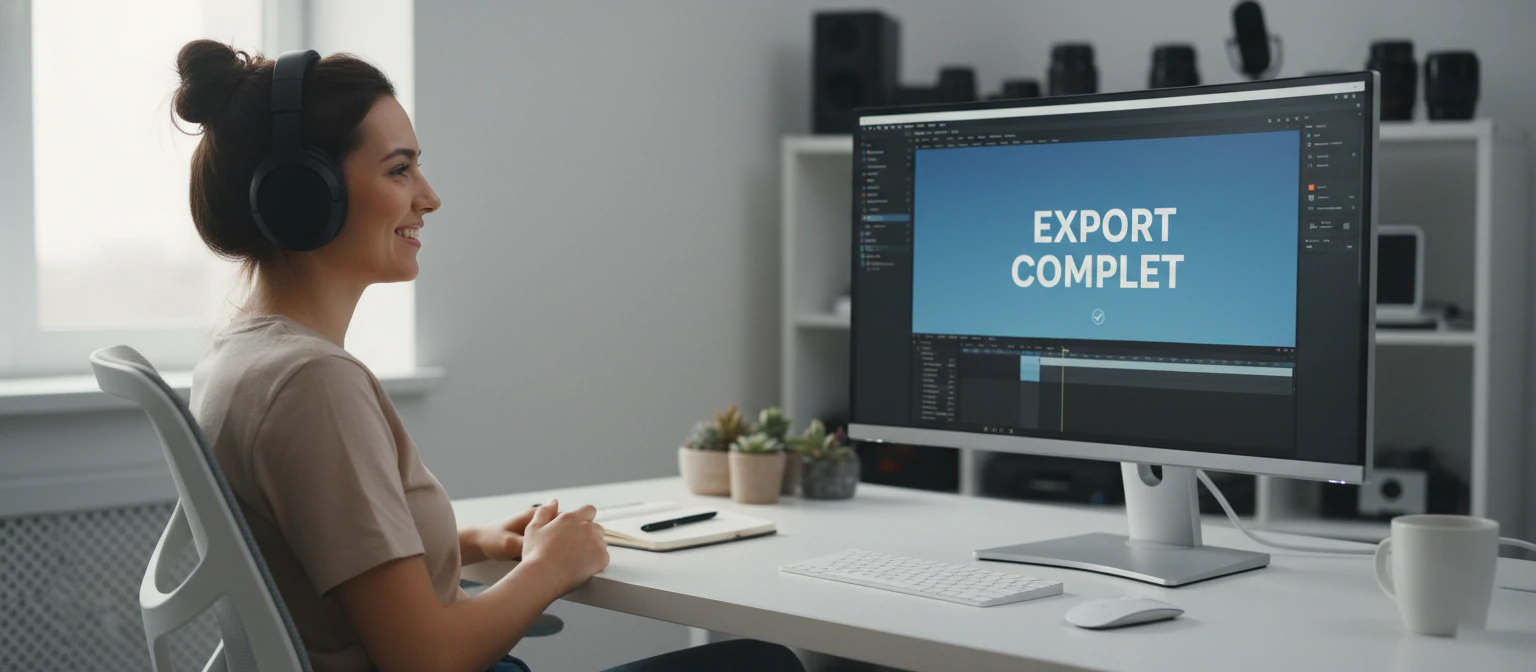 A photo of a content creator sitting at a clean desk