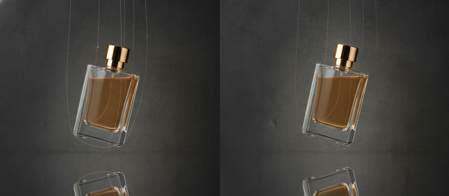 A product photography example. A sleek watch or perfume bottle floating in mid-air