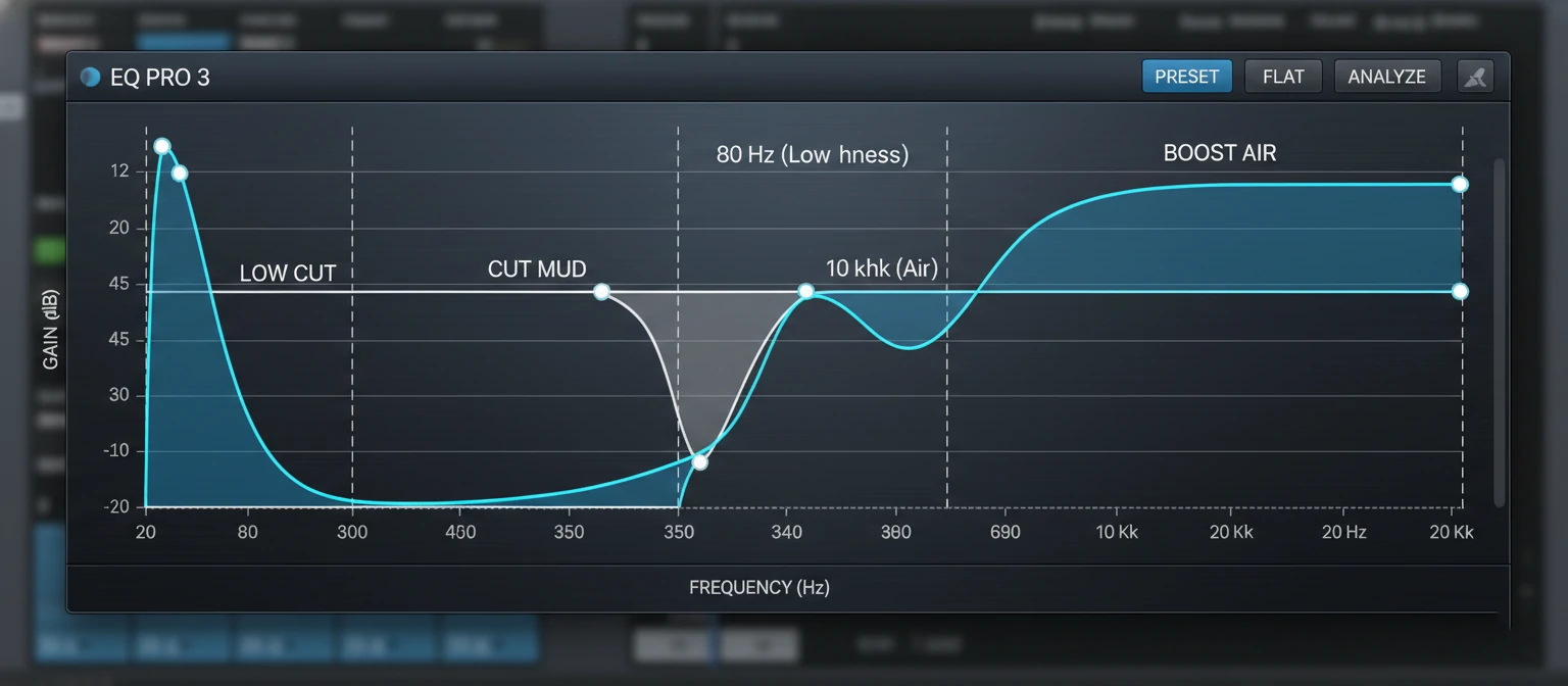 A screenshot of a Parametric EQ plugin curve