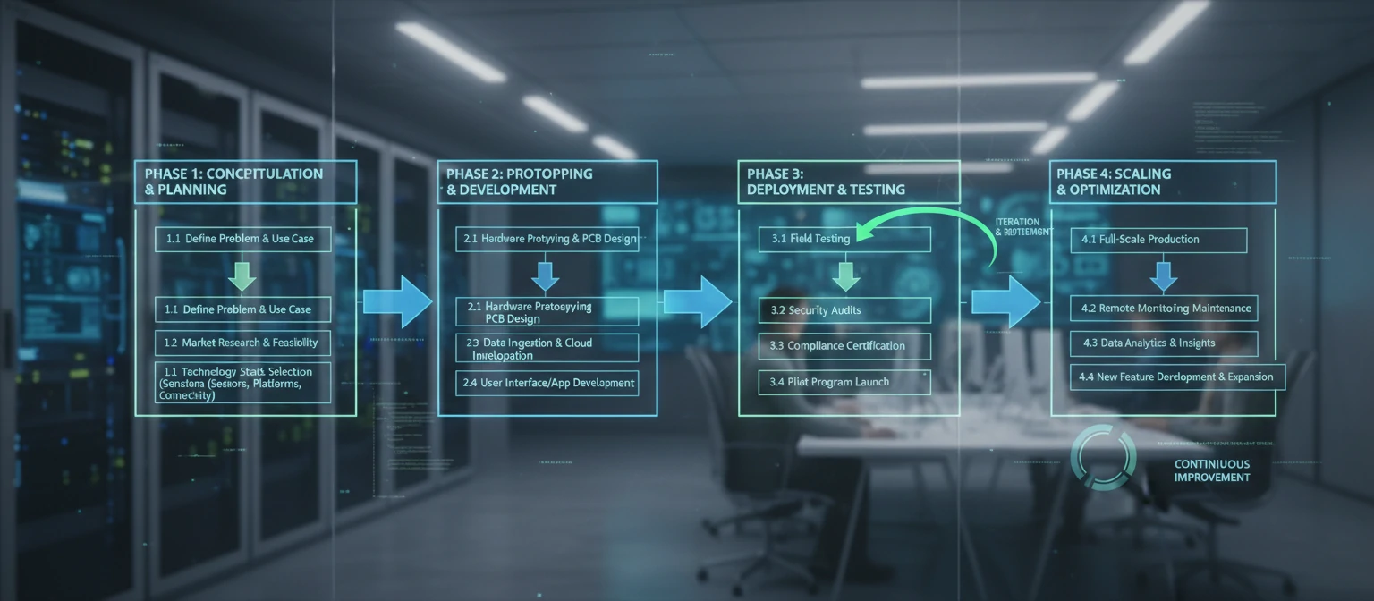 A step-by-step flowchart illustrating the process of starting an IoT project