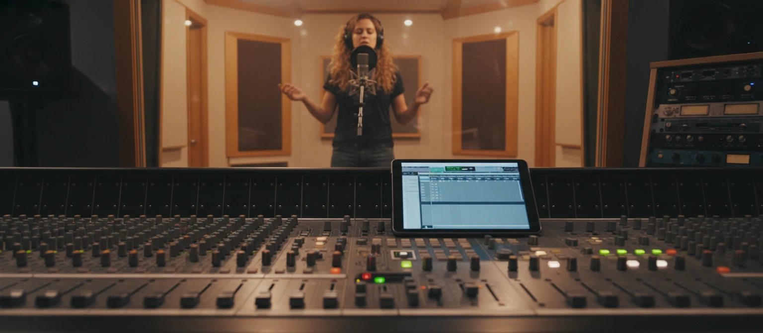 A studio console perspective shot