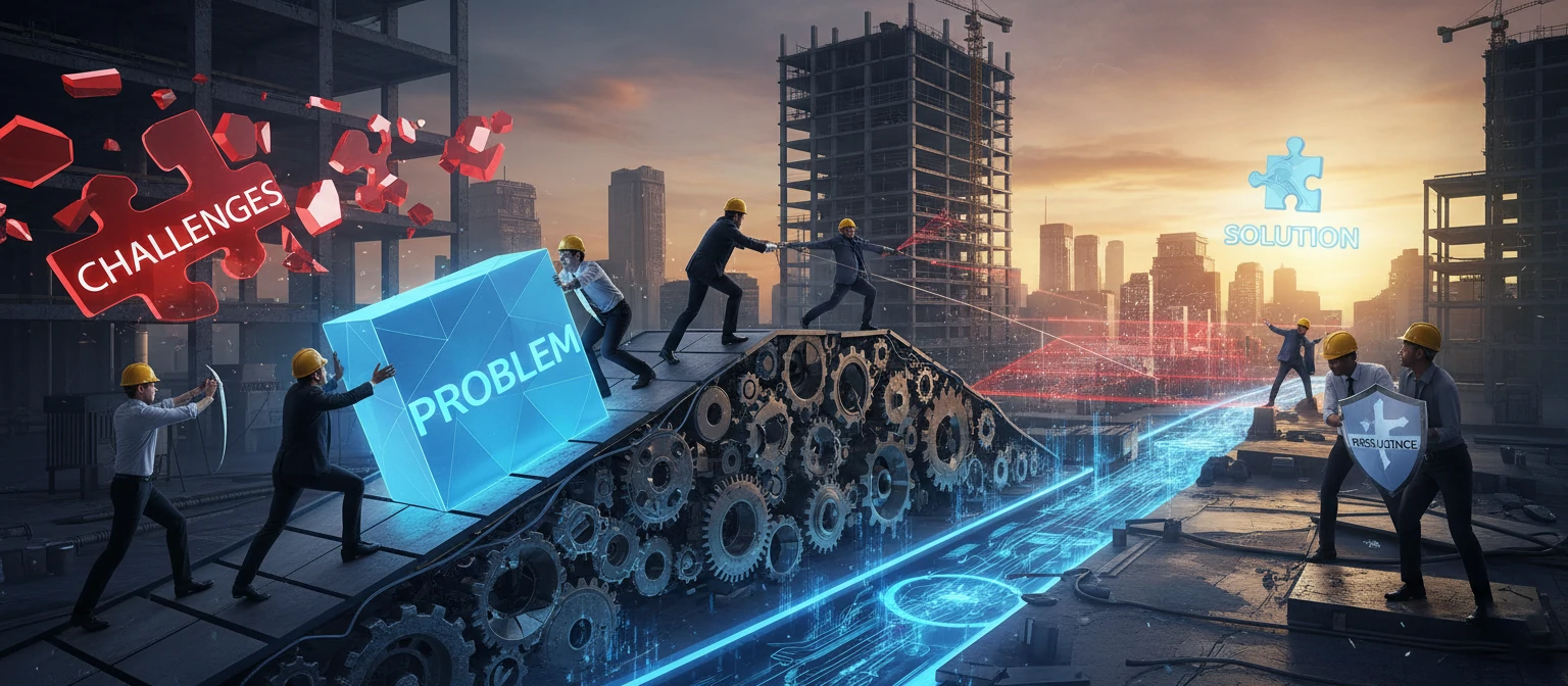 A team overcoming obstacles, symbolizing problem-solving in implementation