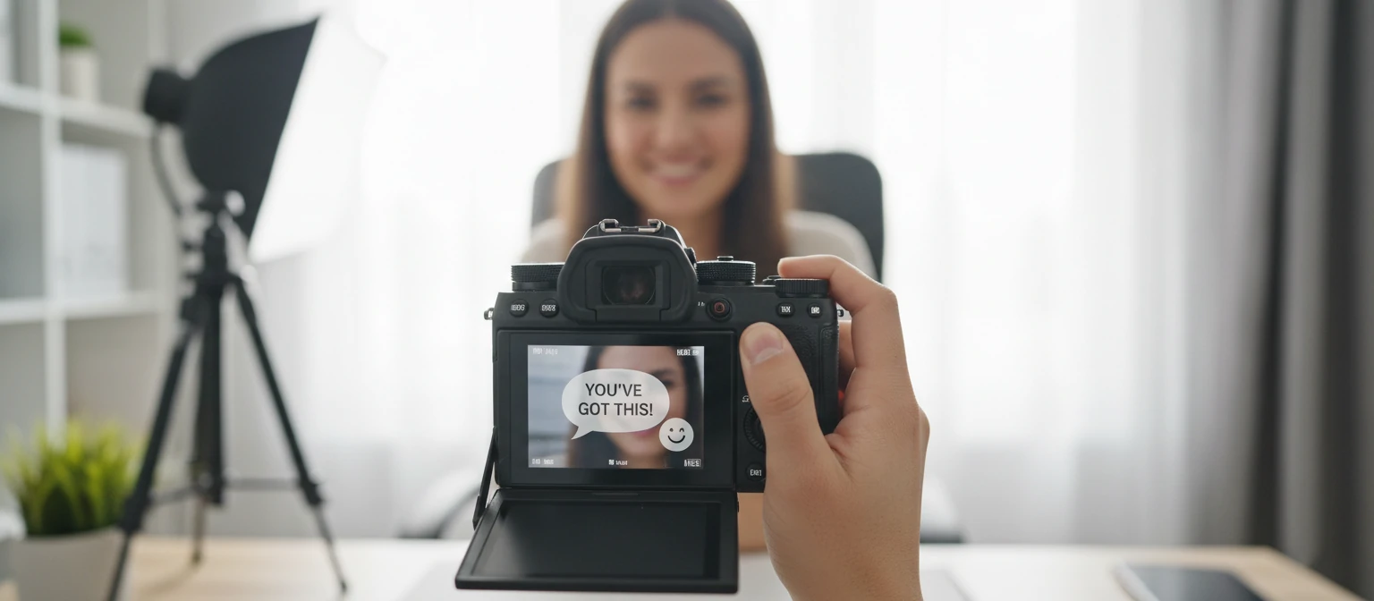 An encouraging image of someone pressing record on a camera