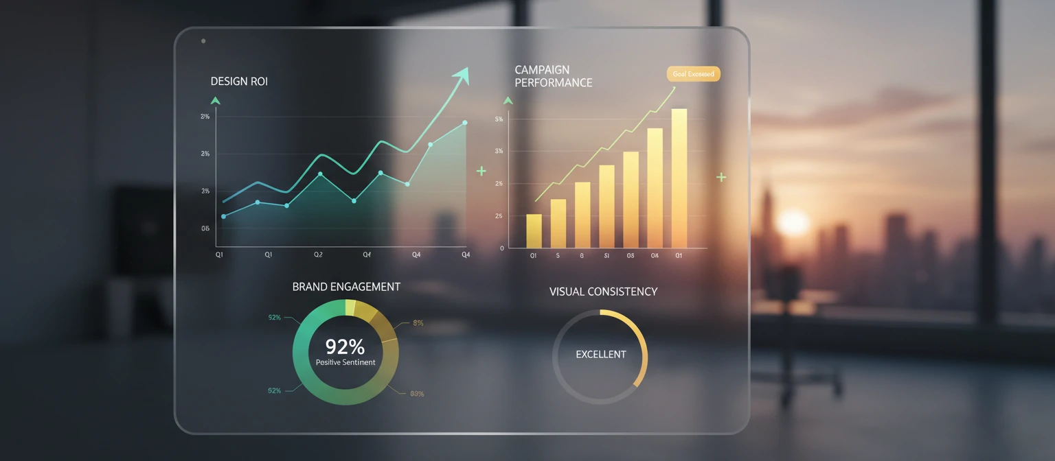 Analytics dashboard measuring graphic design ROI and brand performance metrics