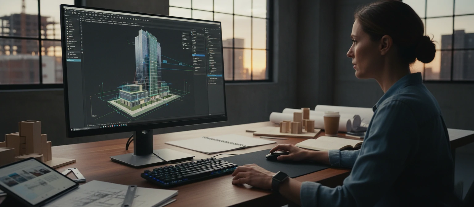 Architect working on CAD software