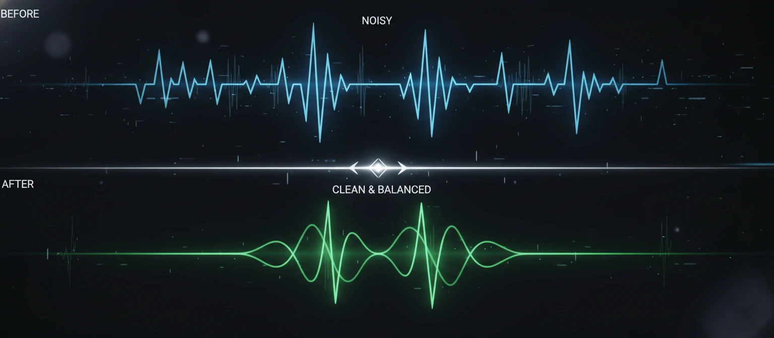 Audio waveform visualization showing a before-after comparison