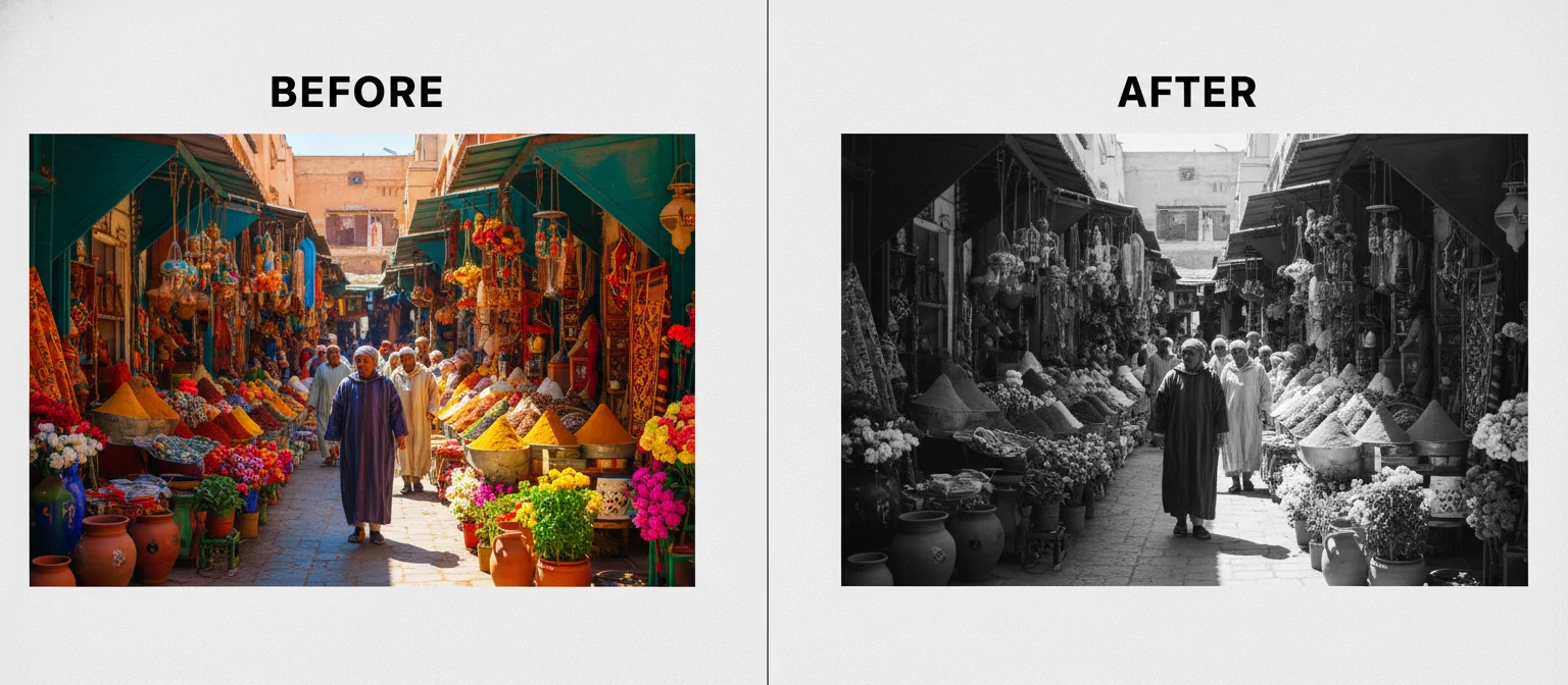 Before and after color removal example