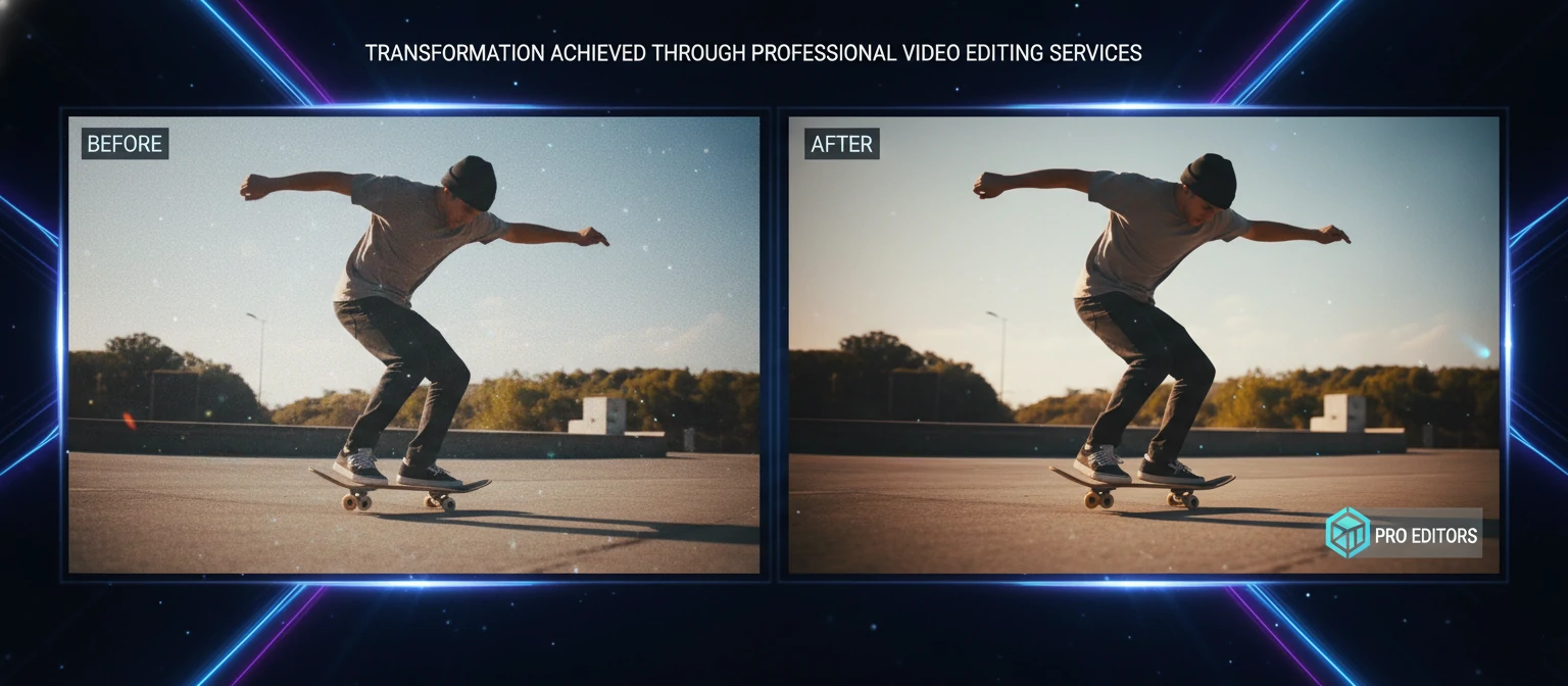 Before and after comparison of video editing quality