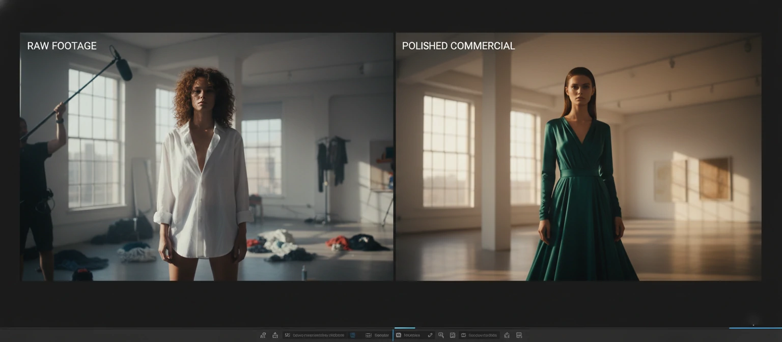 Before and after editing of fashion commercial footage