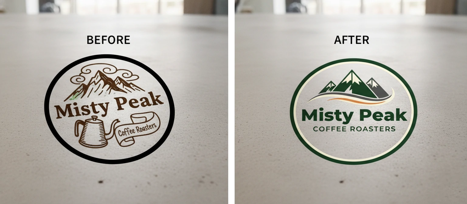 Before and after examples of graphic design projects showing transformation