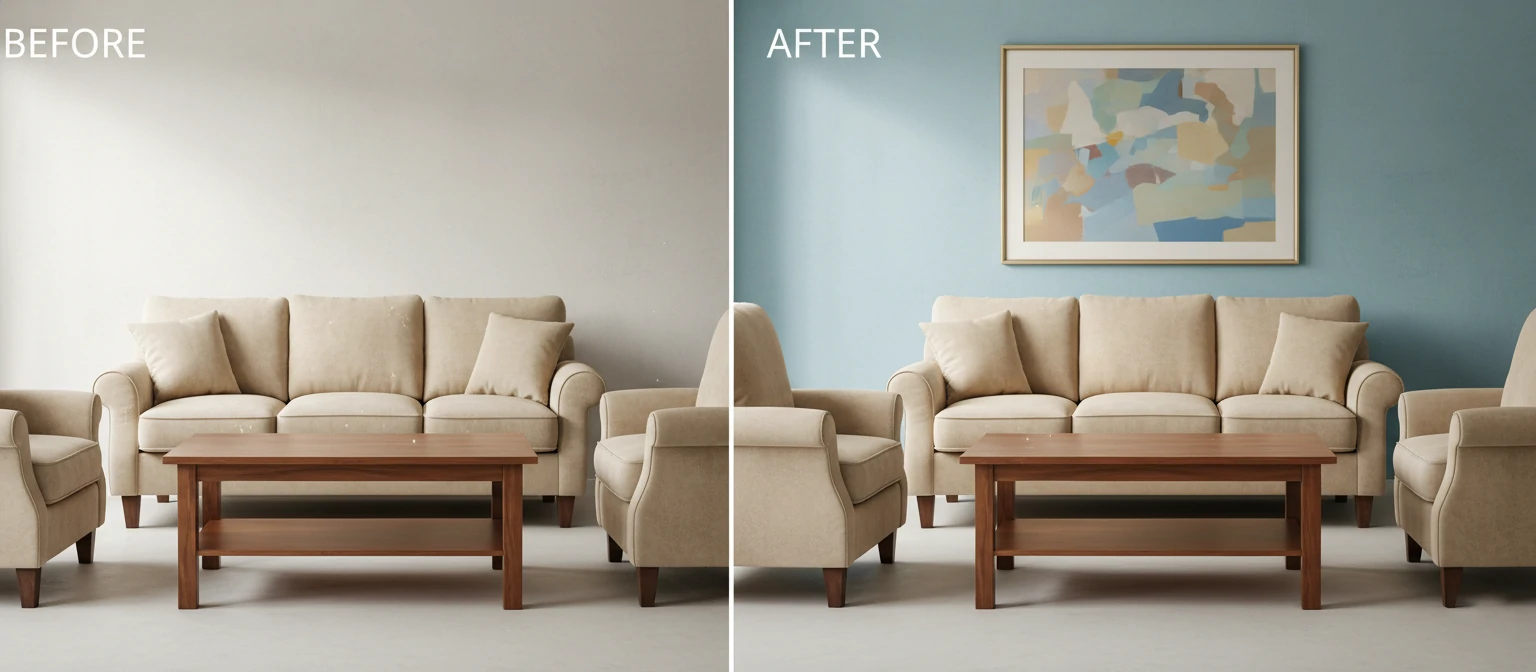 Before and after furniture photo editing