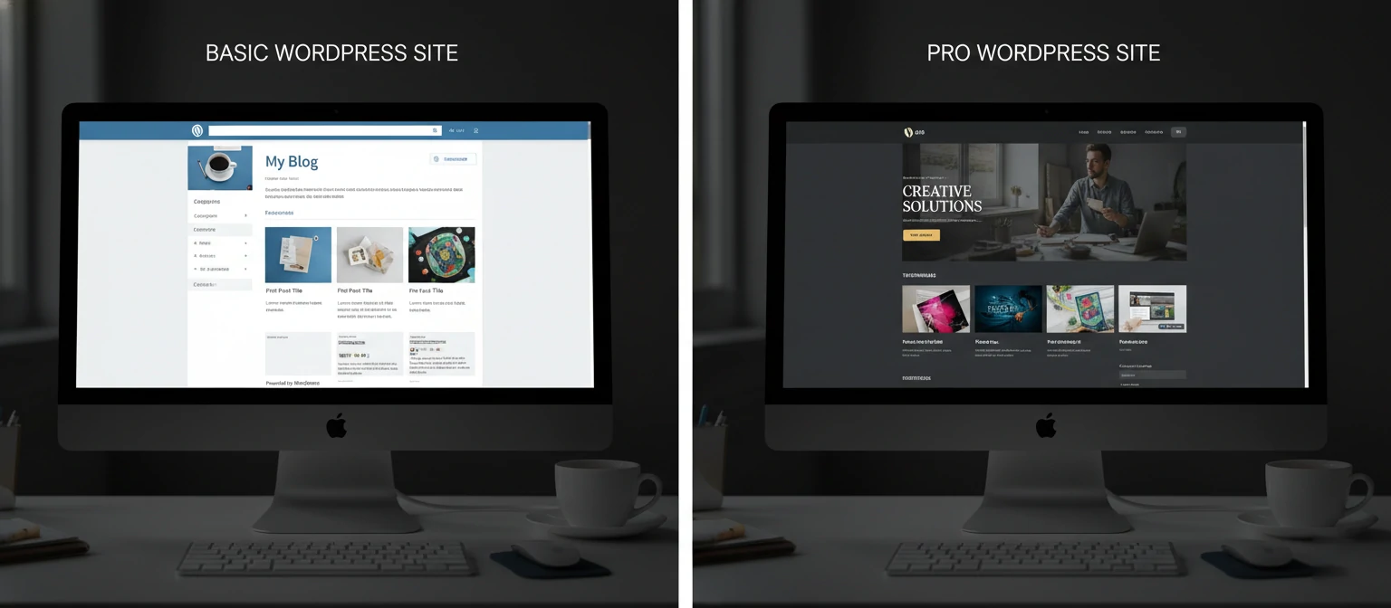 Before-and-after of basic vs pro WordPress sites
