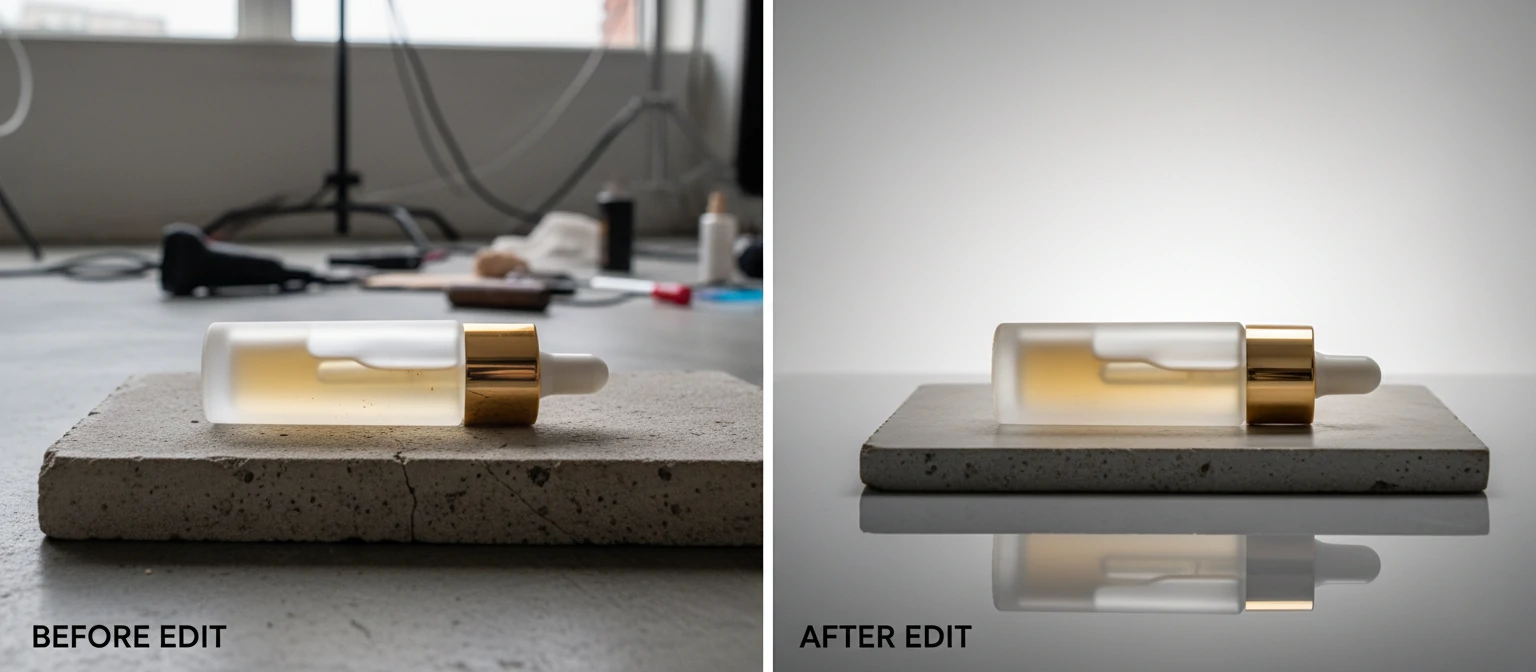 Before and after professional Photoshop editing for product photography