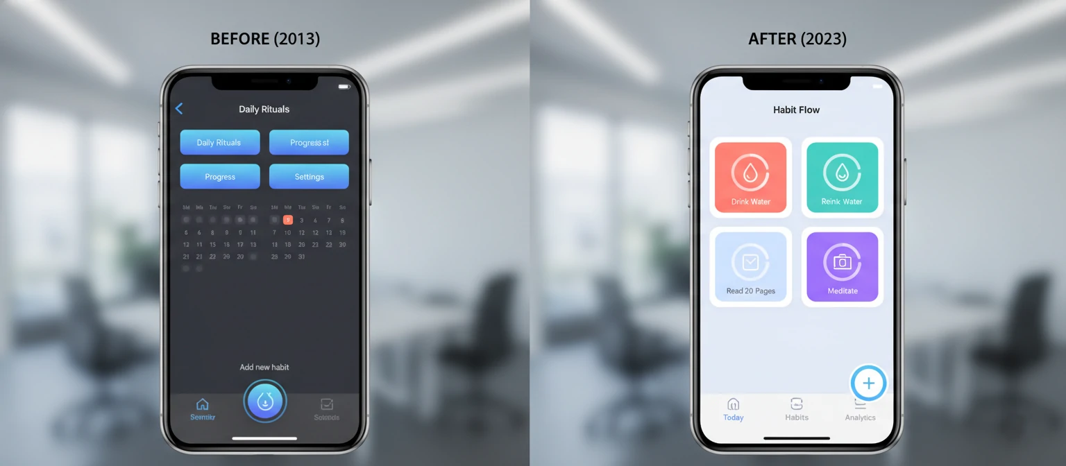Before-and-after screenshots of successful iOS apps