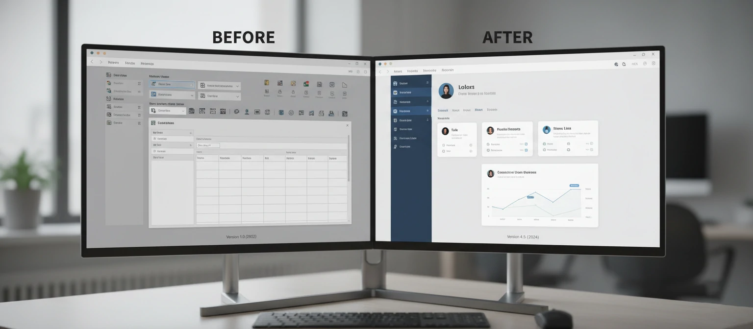 Before and after screenshots of transformed applications