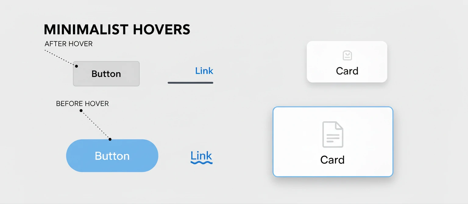 Before-and-after shots of basic hovers on buttons, links, cards
