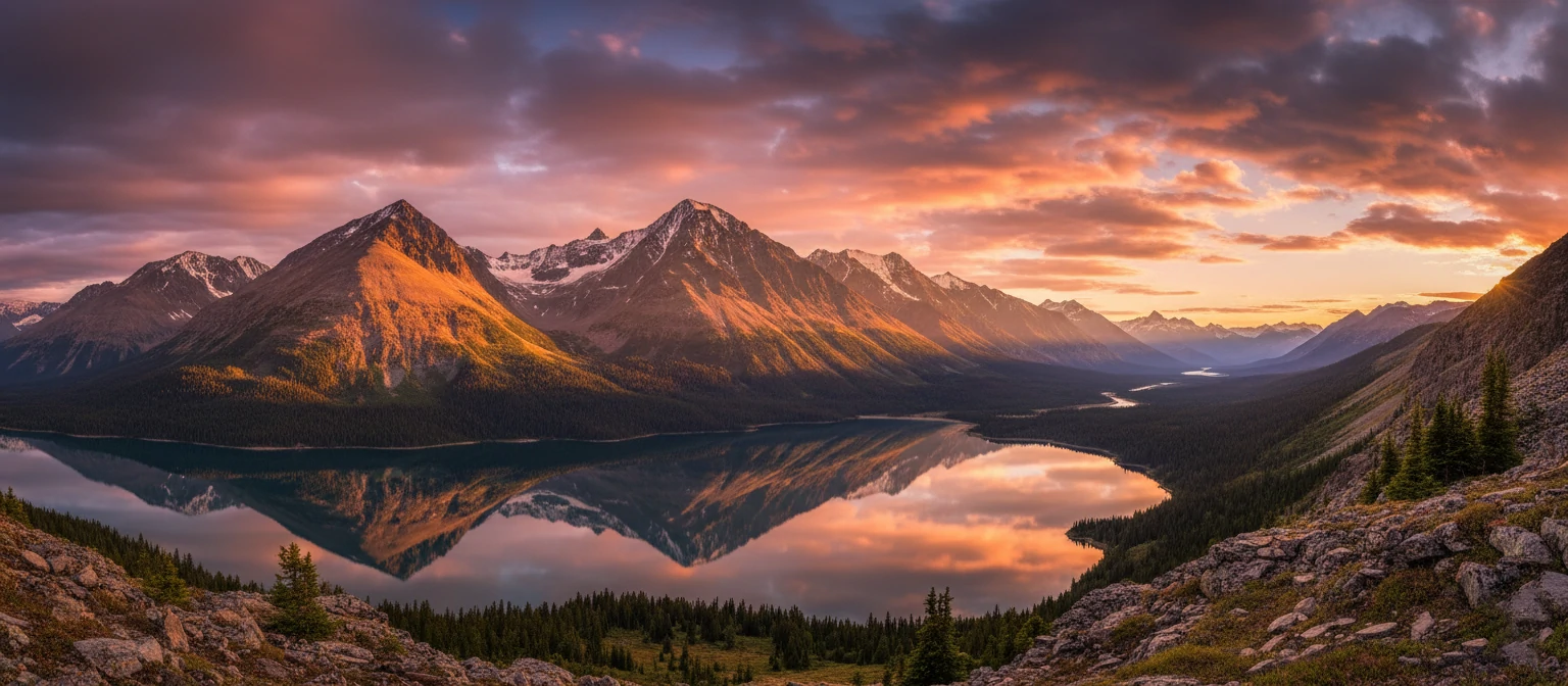 Breathtaking wide-angle shots of mountains at golden hour